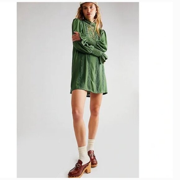 Free People FP One Vienna Mini Dress Green L NWOT - Picture 1 of 2